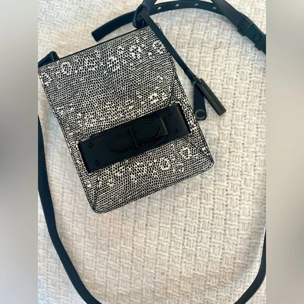 Derek Lam 10 Crosby Bag Crossbody Black Cream Snake Print Leather Flap Front